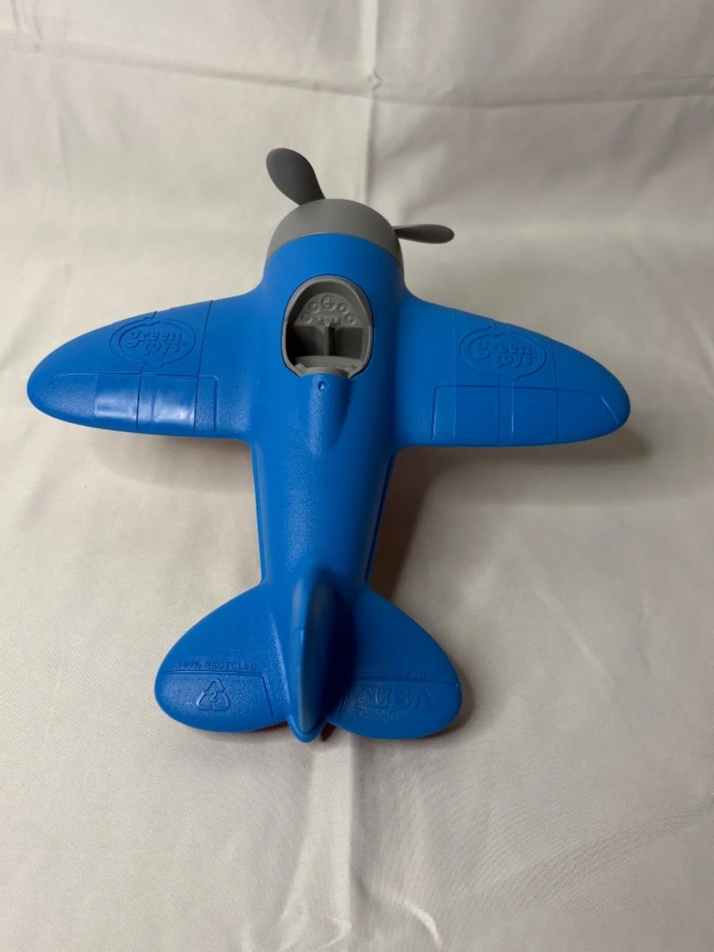 Green Toys 9” Blue Airplane with Propeller Wheels 100% Recycled Plastic Toy USA
